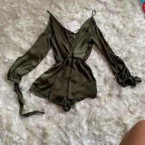 REVERSE brand Green Satin Romper